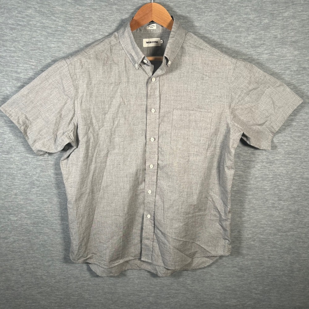 Taylor Stitch Shirt Mens 46 XXL Gray Short Sleeve Cotton Button Down Made USA - Picture 2 of 7